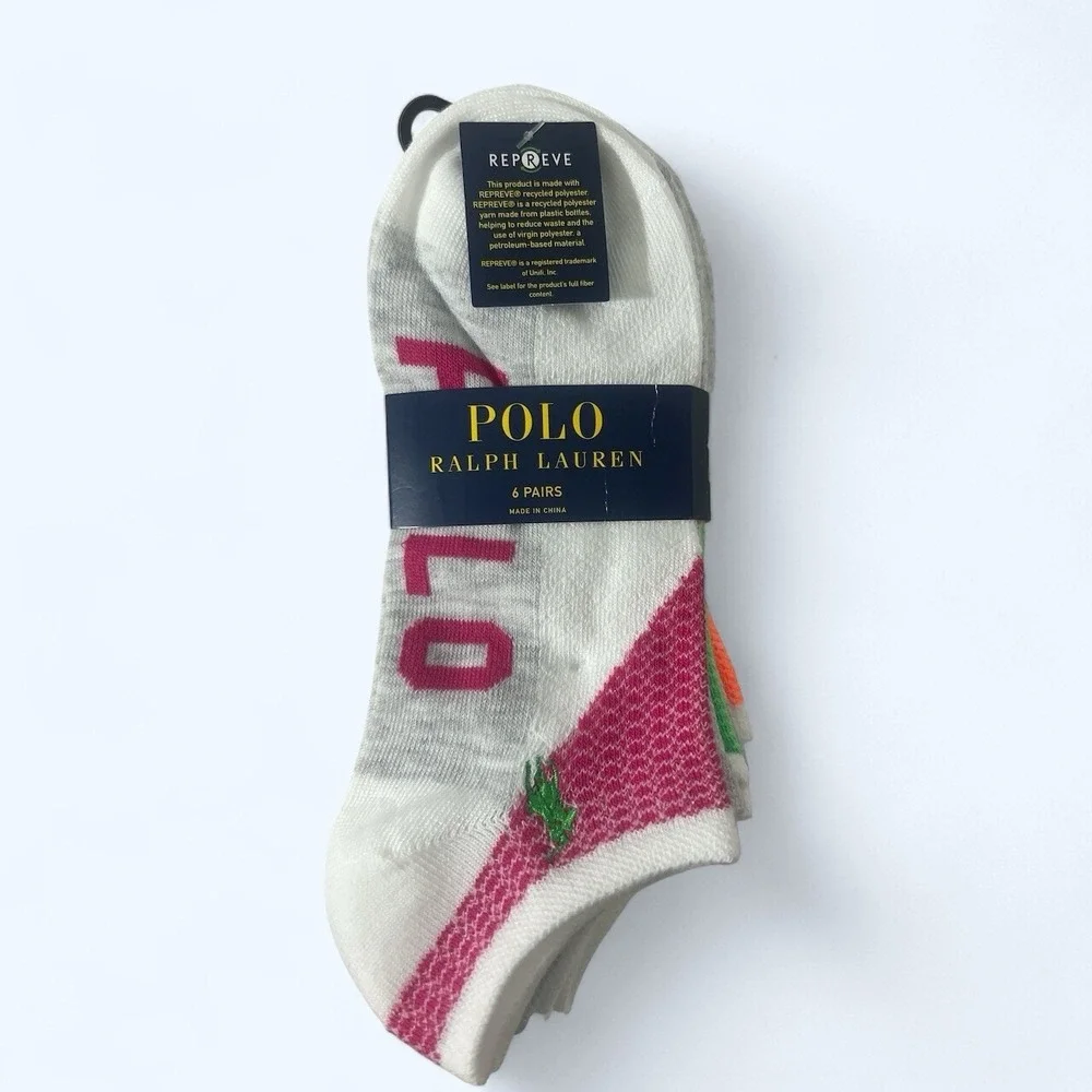 NWT 6 PAIRS WOMEN'S POLO RALPH LAUREN DIAGONAL BLOCK LOW CUT SOCK SHOE 4-10 1/2